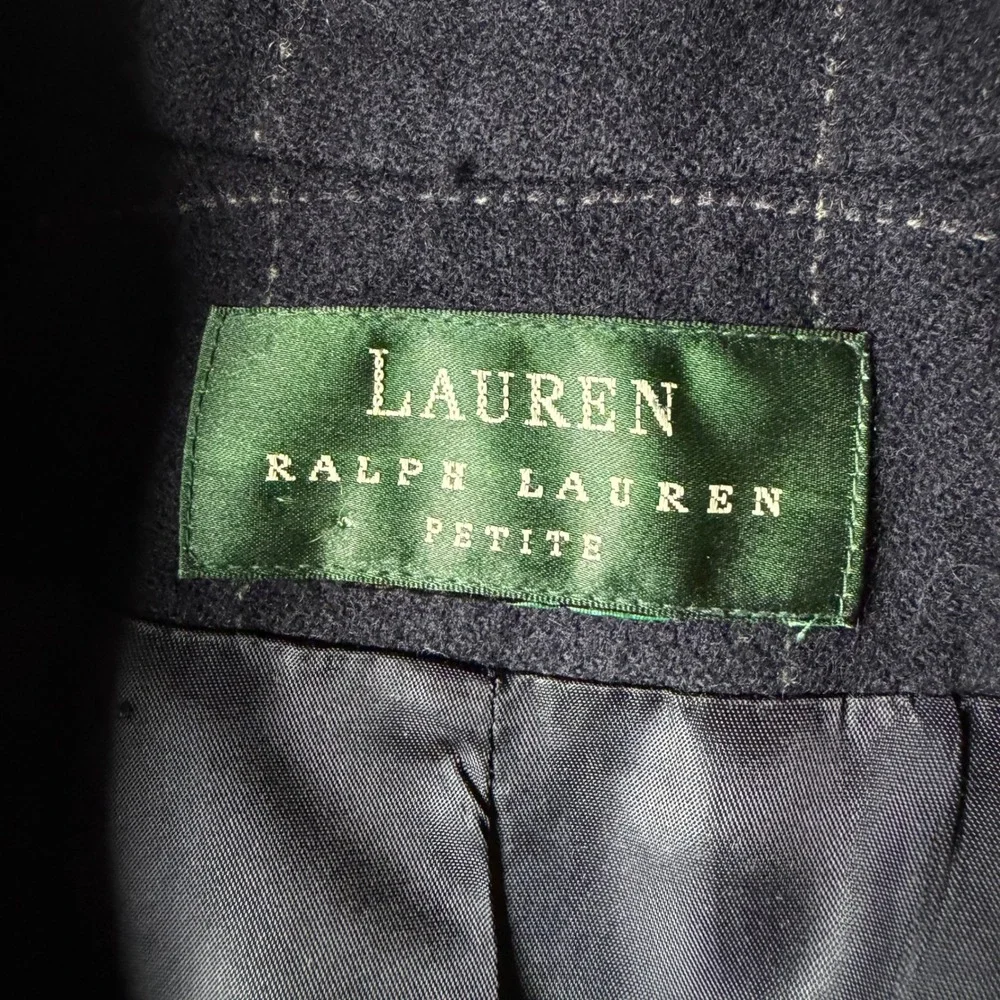 Lauren Ralph Lauren Windowpane Wool Blazer Navy Gold Buttons Preppy Petite P11